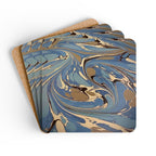 Blue Italian Marbled Cork Coaster Set, Modern Minimalist Drink Coasters (4-Pack)