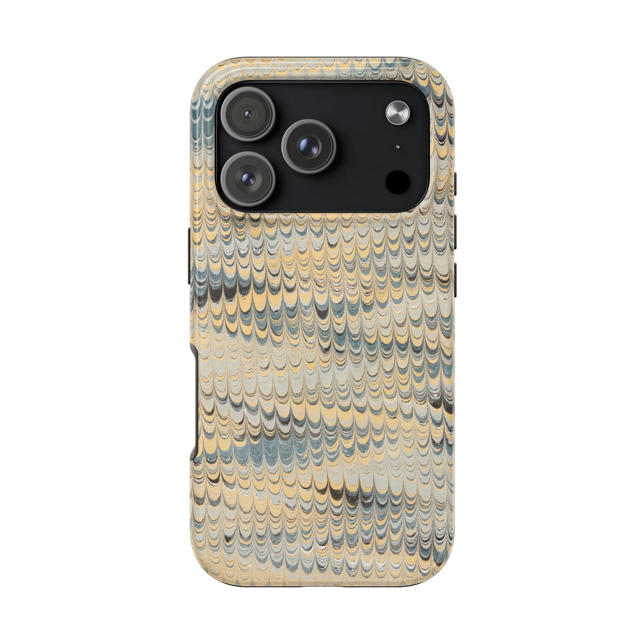 Beige + Grey Scalloped Marbled Tough Phone Case - Dual Layer
