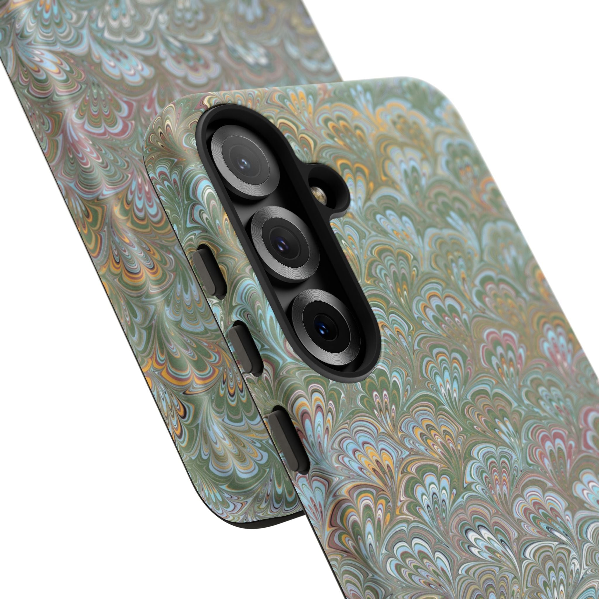 Blue and Green Feather Marbled Phone Case — Dual Layer - Tough Protective Phone Cover
