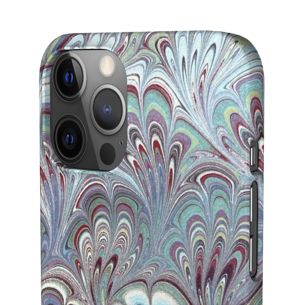 Marbled Feather Blue, White + Burgundy Swirl - Single Layer Slim Phone Case