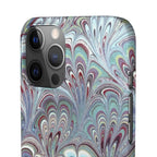 Marbled Feather Blue, White + Burgundy Swirl - Single Layer Slim Phone Case