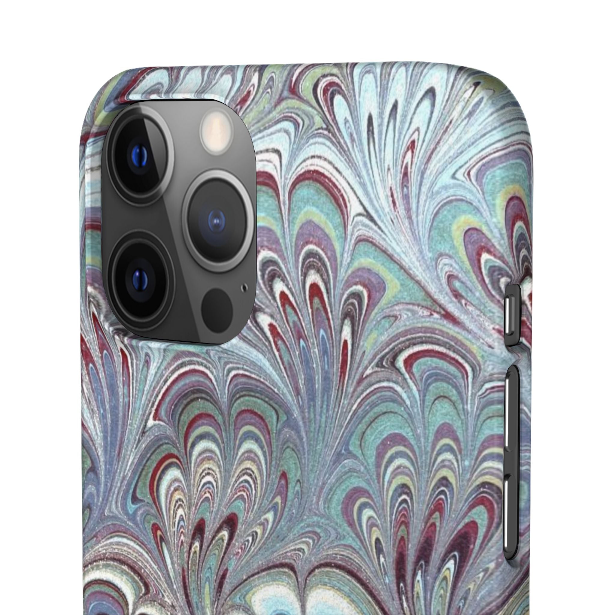 Marbled Feather Blue, White + Burgundy Swirl - Single Layer Slim Phone Case