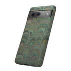 Marbled Peacock Durable Phone Case - Olive Green and Brown - Matte or Glossy