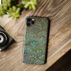 Deep Green Peacock Italian Marbled Design, Italy Feather Phone Case