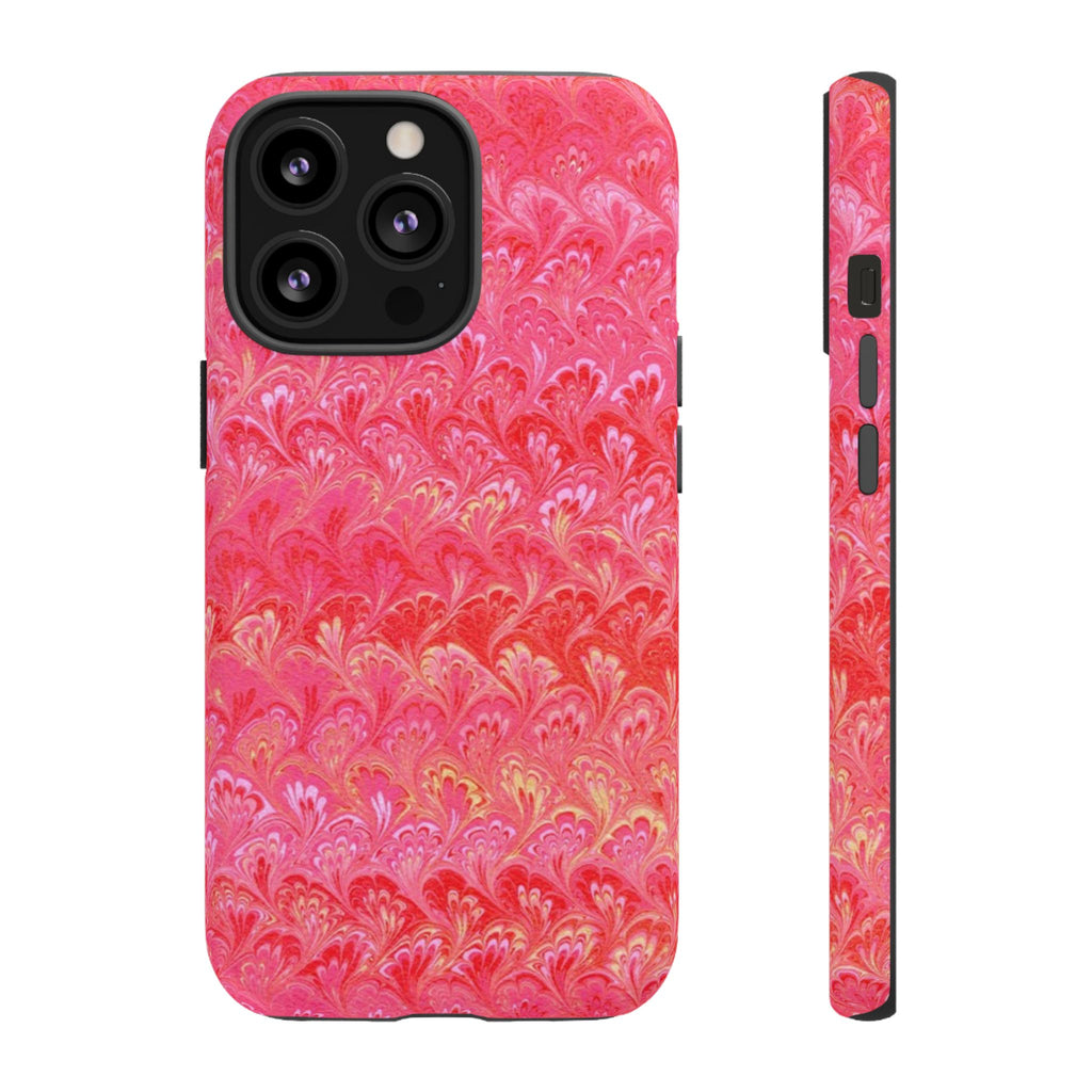 Pink and Gold Marbled Peacock Durable Phone Case - Olive Green and Brown - Matte or Glossy