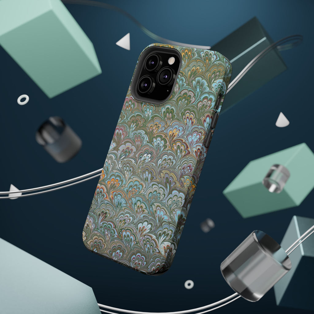 Green, Blue, + White Marbled Peacock - Dual Layer MAG SAFE Phone Case