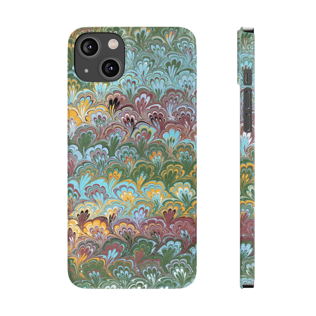 Phone Case with Design from Italy - Marbled "Peacock" Design, Green, Blue, Multi-Color Slim Phone Cases