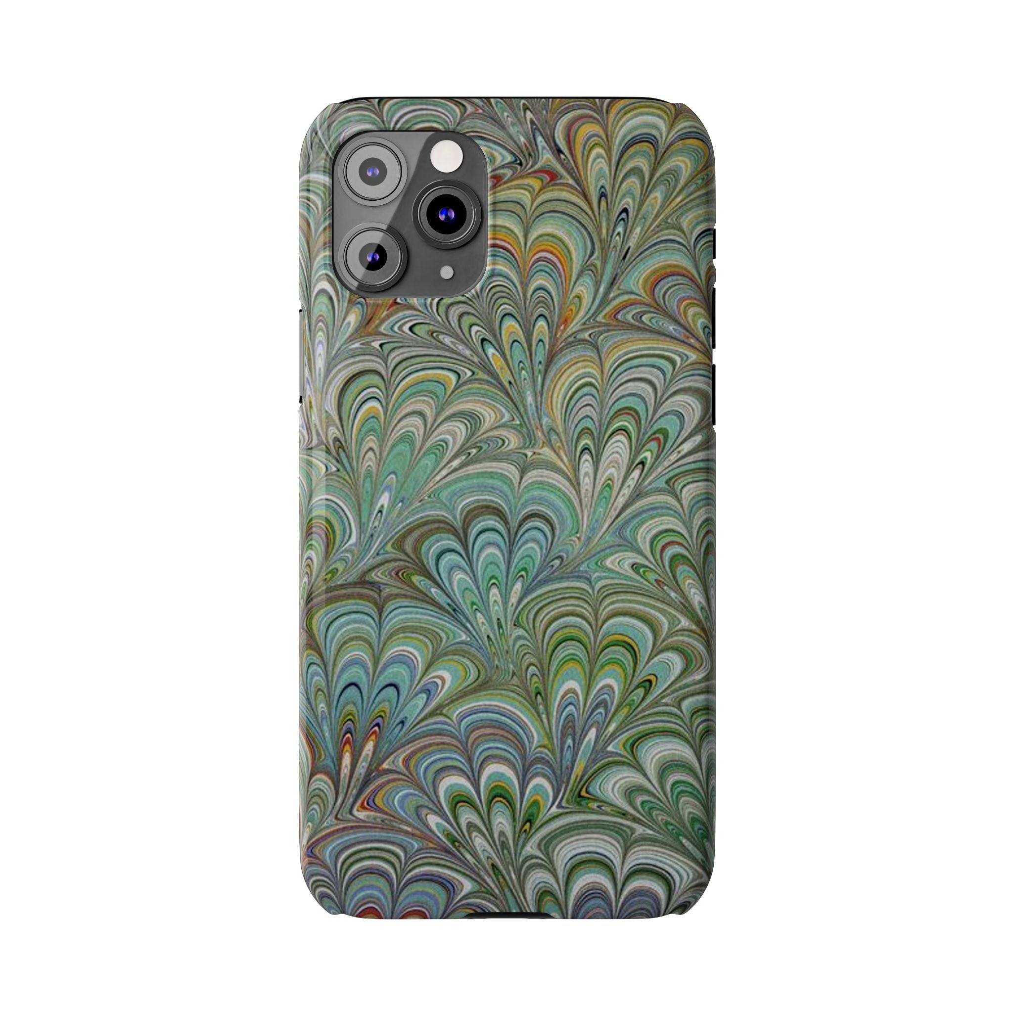 Deep Green Peacock Italian Marbled Design, Italy Feather Phone Case