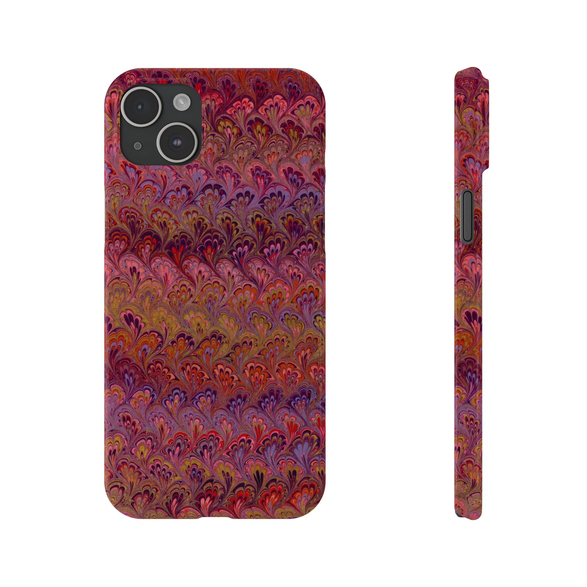 Reds, Lavenders, Marbled VIntage Design, Italian Feather Phone Case, Slim Phone Cases, IPHONE16 and all sizes
