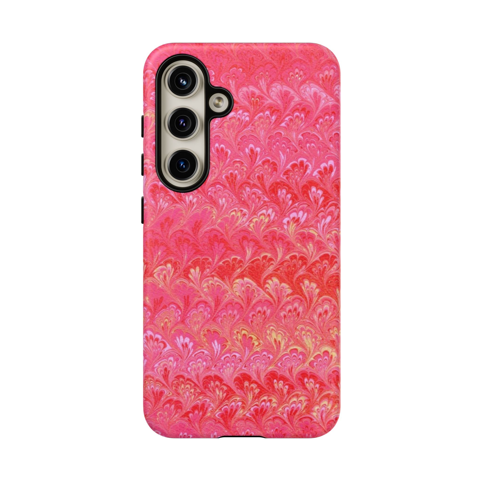 Pink and Gold Marbled Peacock Durable Phone Case - Olive Green and Brown - Matte or Glossy