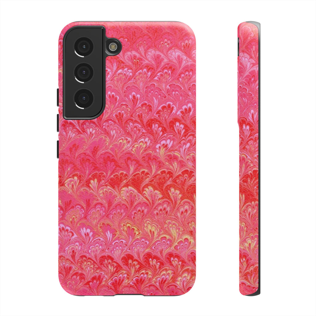 Pink and Gold Marbled Peacock Durable Phone Case - Olive Green and Brown - Matte or Glossy