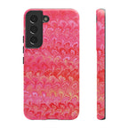 Pink and Gold Marbled Peacock Durable Phone Case - Olive Green and Brown - Matte or Glossy