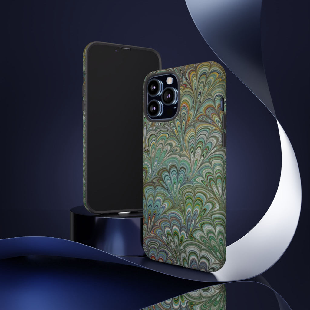 Green Marbled Peacock Durable Phone Case - Matte or Glossy