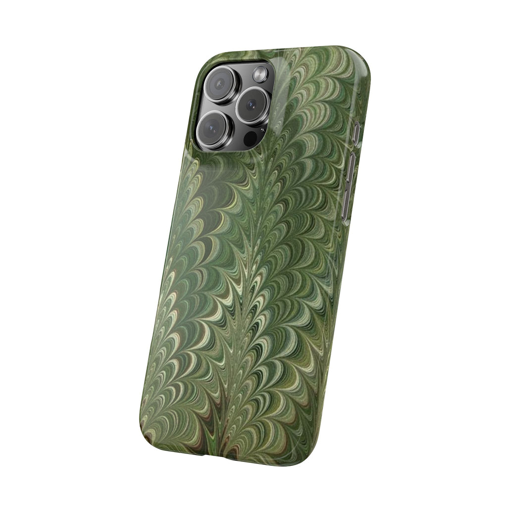 Green Marbled Slim Phone Case — Botanical Swirl Pattern Slim Case