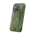 Green Marbled Slim Phone Case — Botanical Swirl Pattern Slim Case