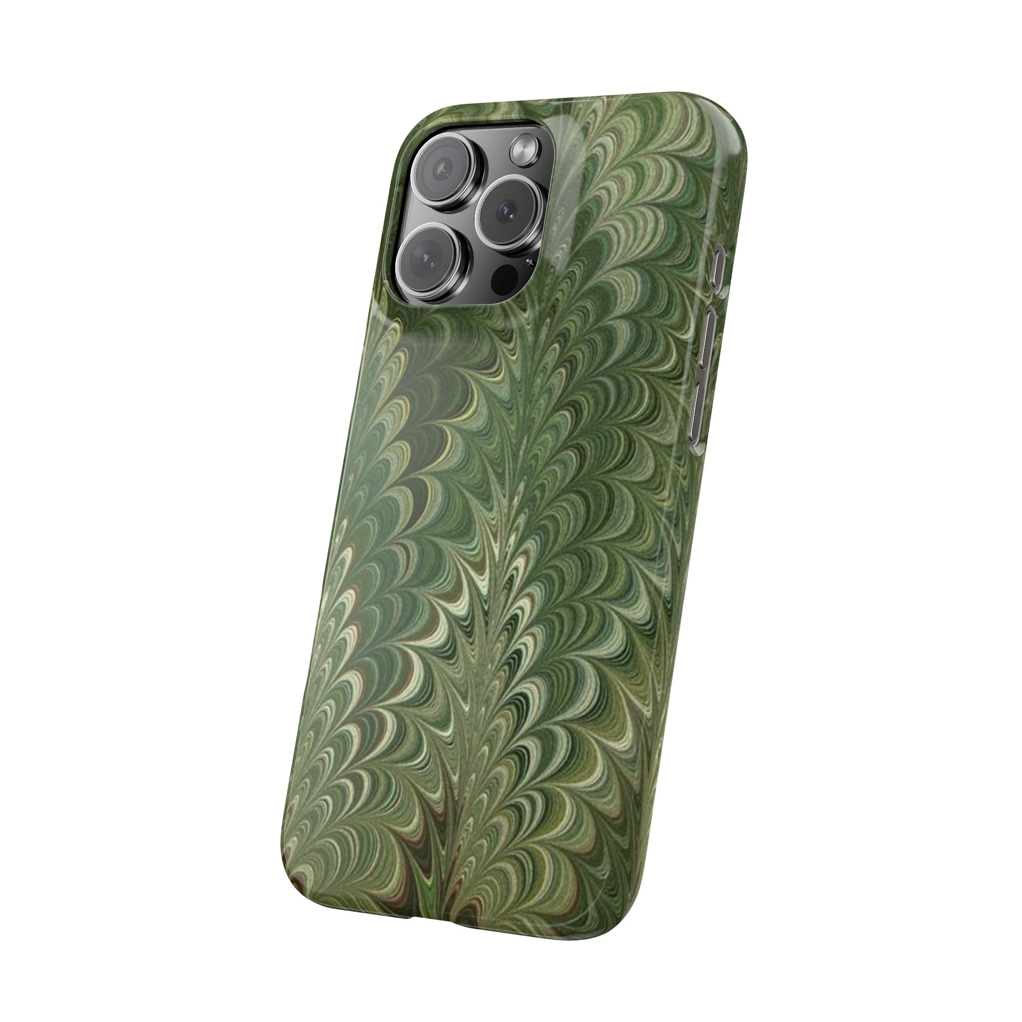 Green Marbled Slim Phone Case — Botanical Swirl Pattern Slim Case