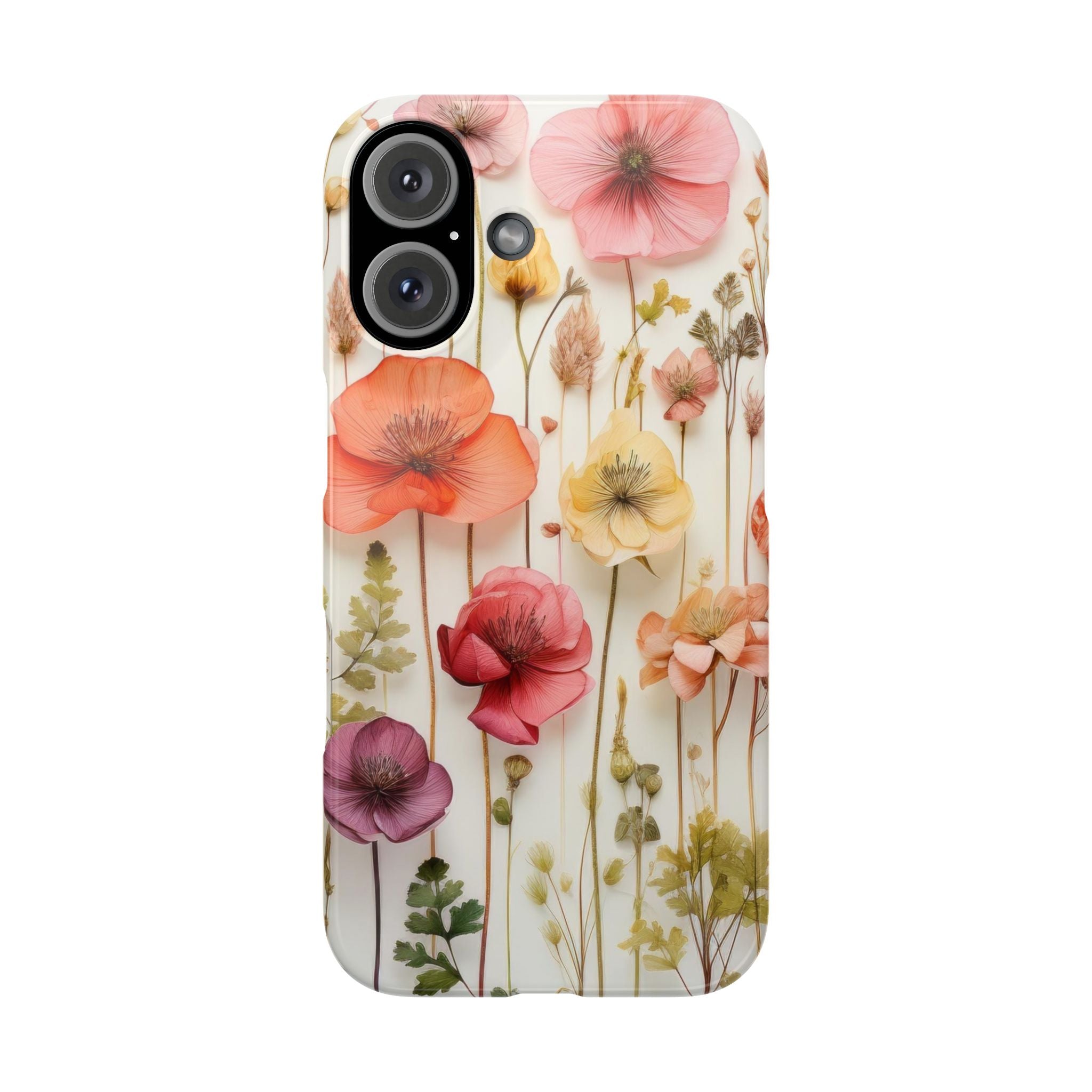 Slim Phone Case - Pink Floral Pressed Flowers iPhone 17 and Other Sizes - Glossy Finish
