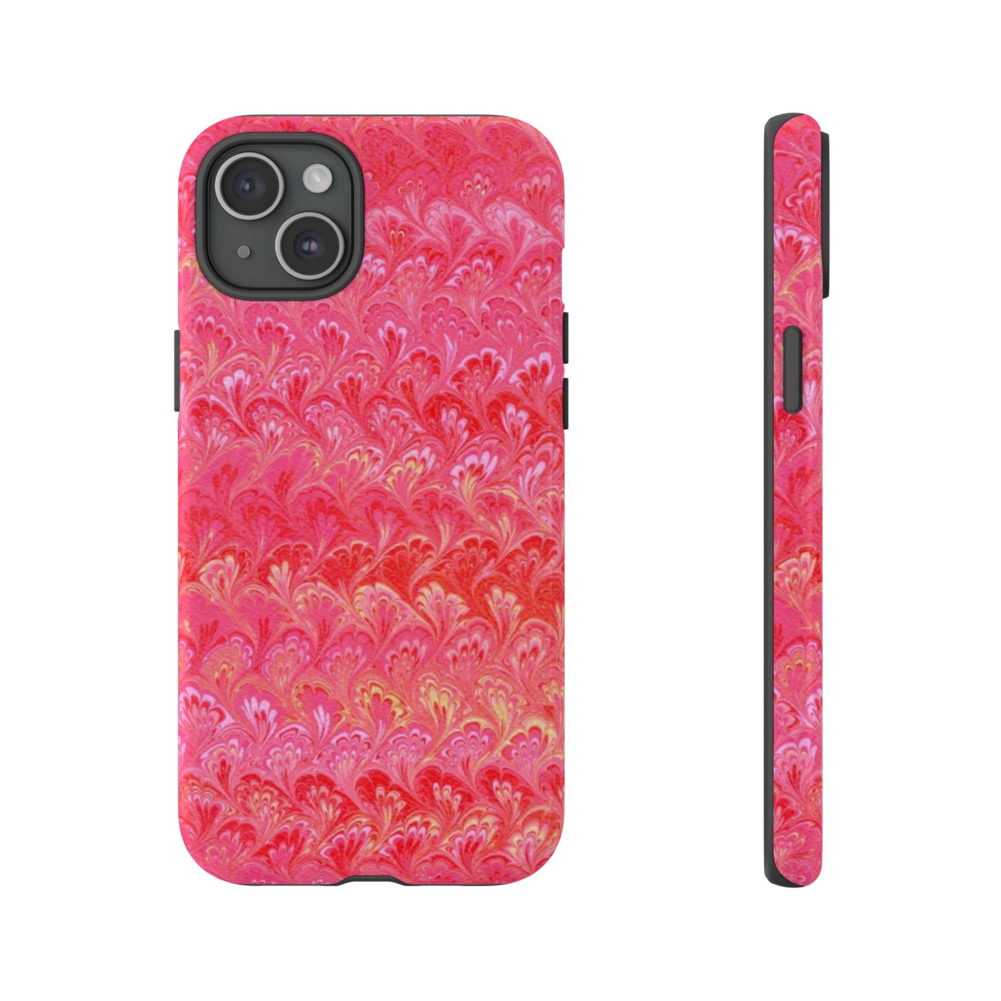 Pink and Gold Marbled Peacock Durable Phone Case - Olive Green and Brown - Matte or Glossy