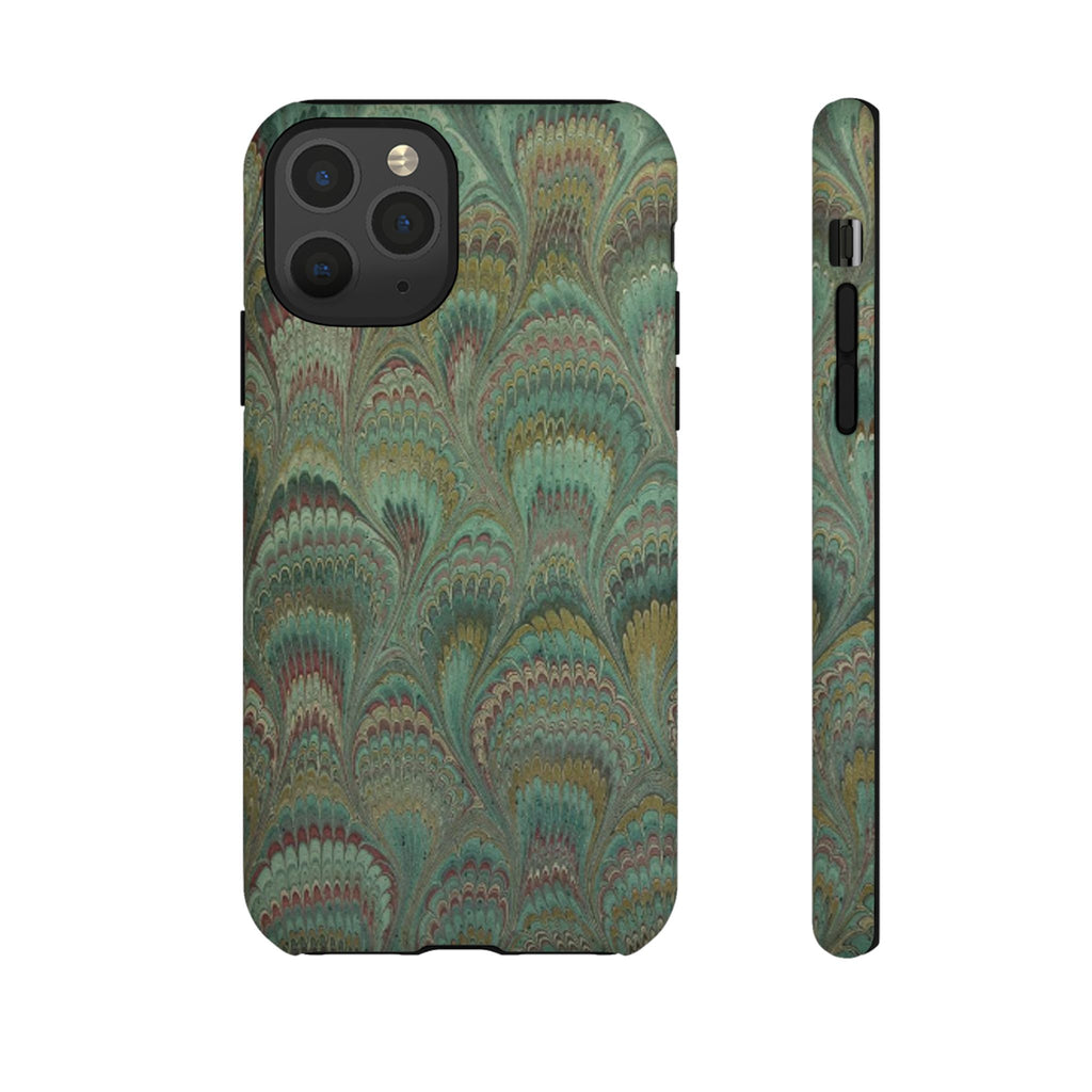 Marbled Peacock Durable Phone Case - Olive Green and Brown - Matte or Glossy