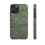 Marbled Peacock Durable Phone Case - Olive Green and Brown - Matte or Glossy