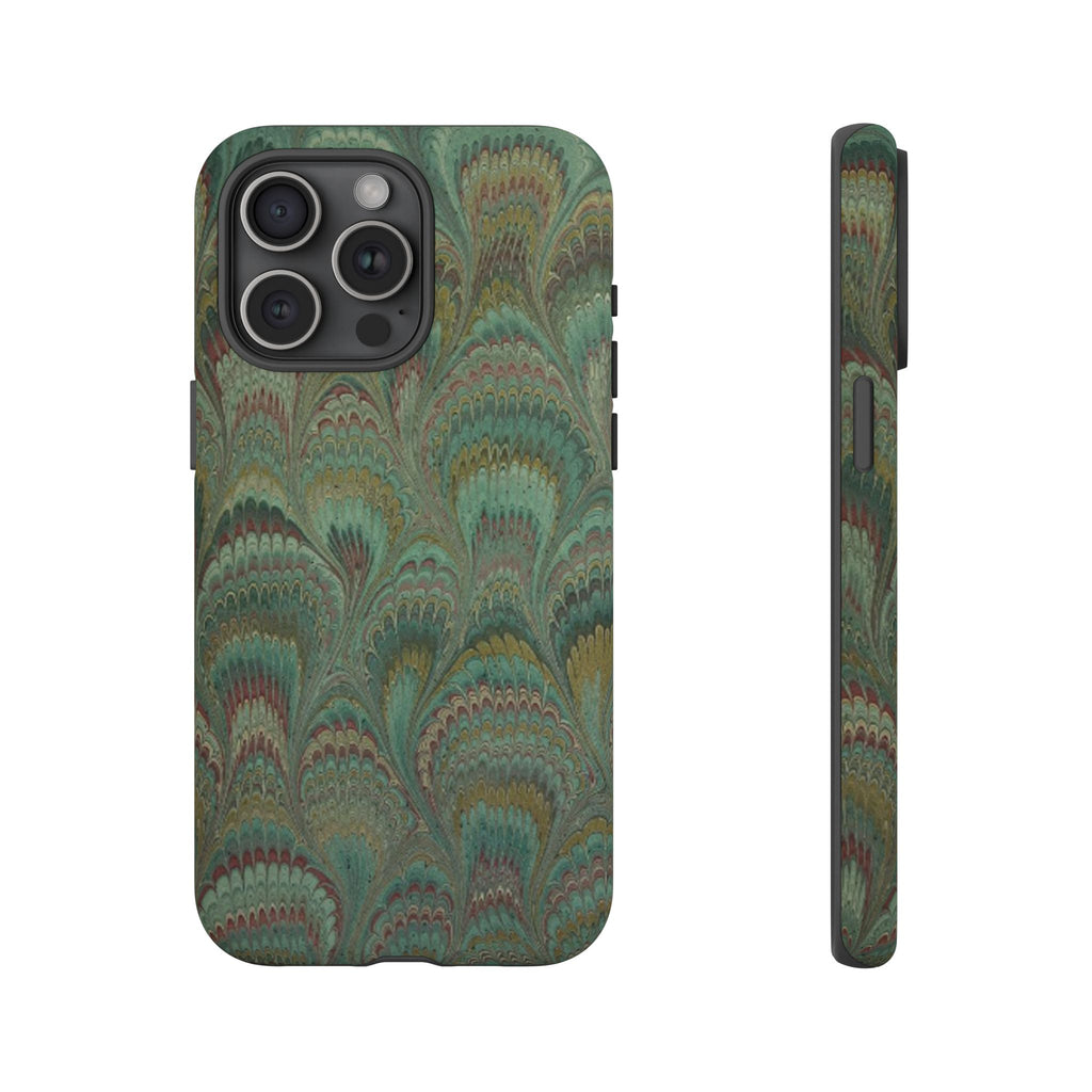 Marbled Peacock Durable Phone Case - Olive Green and Brown - Matte or Glossy
