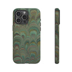 Marbled Peacock Durable Phone Case - Olive Green and Brown - Matte or Glossy