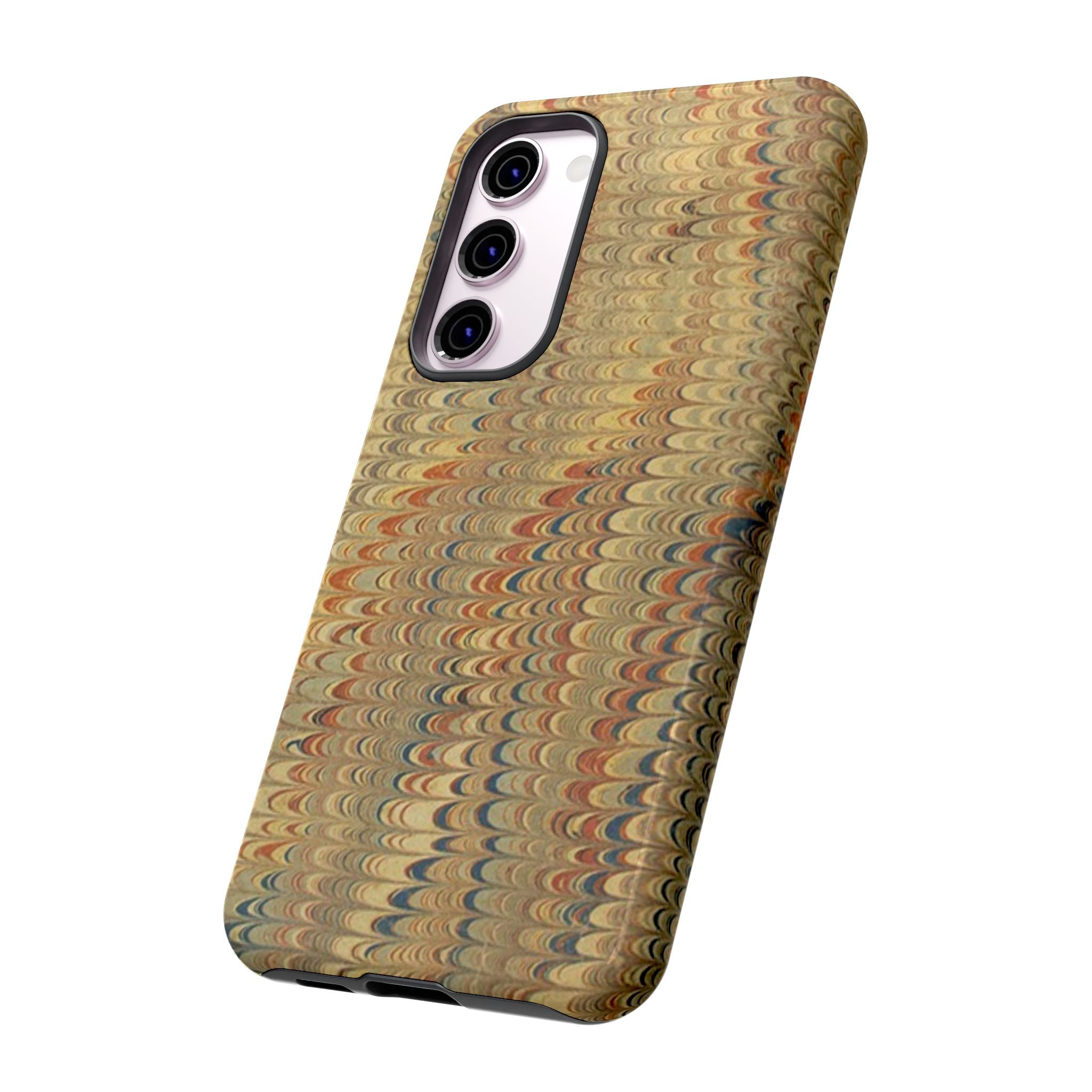 Beige and Blue Marbled Durable Phone Case - Dual Layer - Matte or Glossy