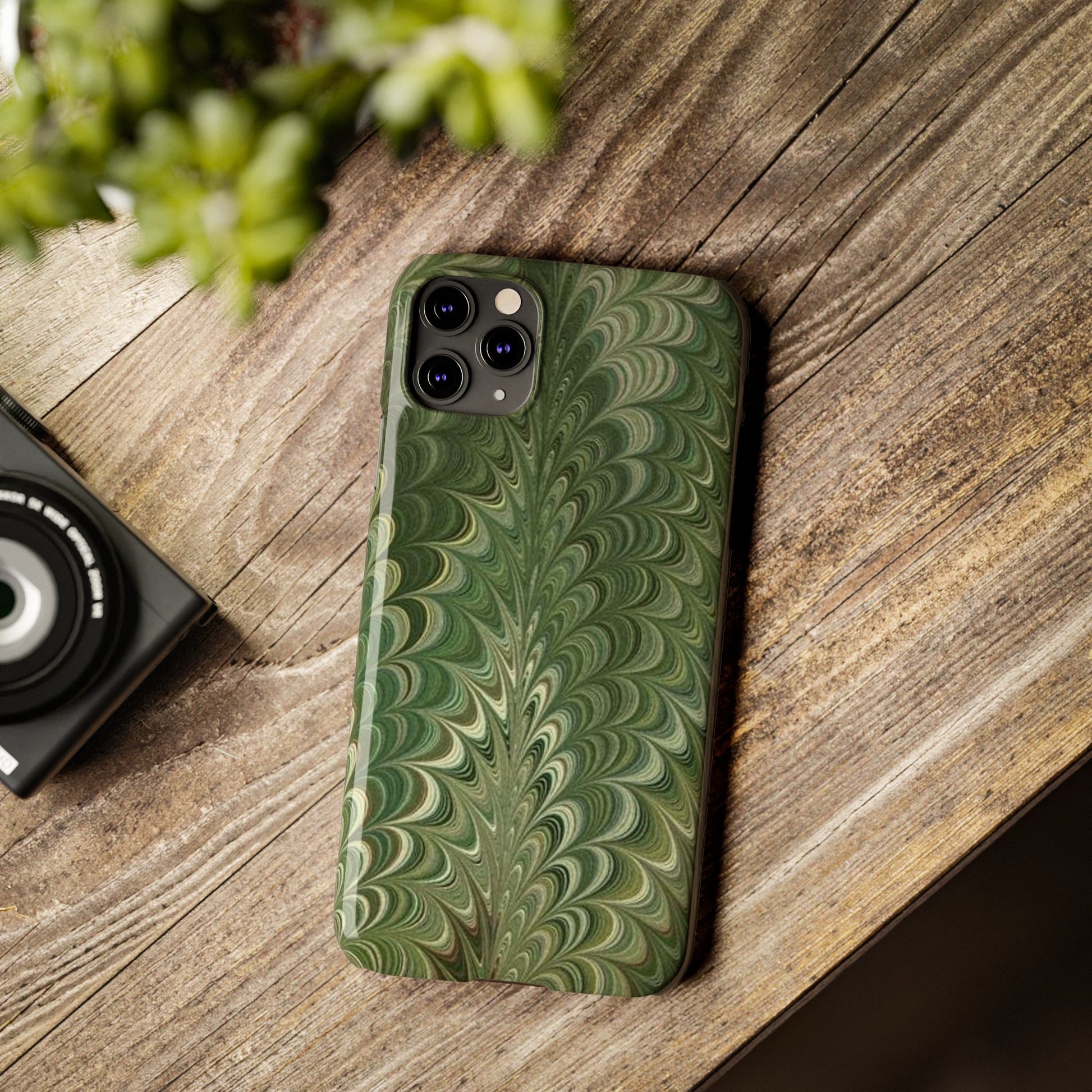 Deep Green Hues of Italian Hand-Painted, Vintage Marbled Paper from Italy Designed Phone Case, iPhone16 Case and all iPhone Cases