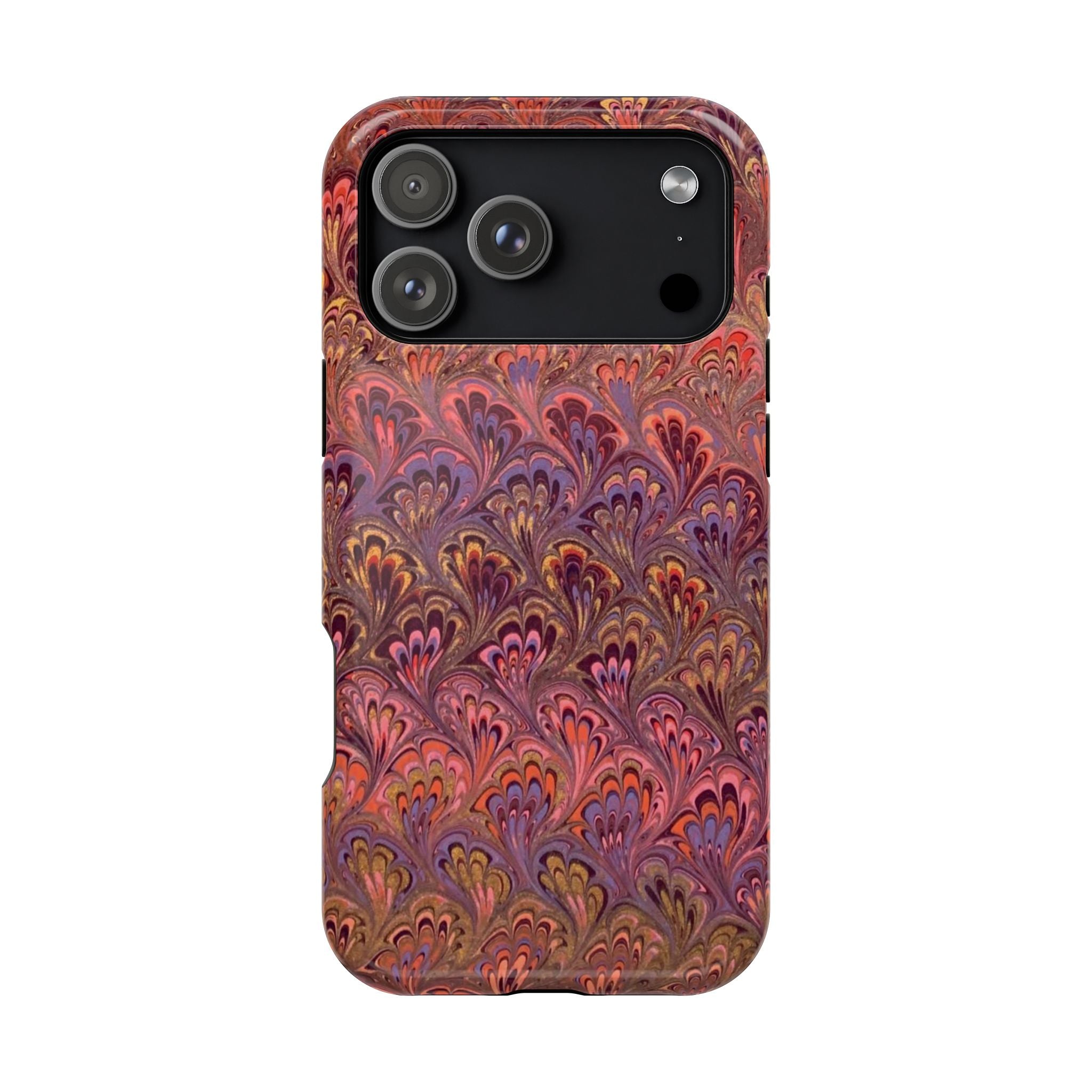 Mag Safe Marble iPhone Case - Red, Burgundy, Lavender & Gold Impact-Resistant