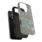Green, Blue + White Italian Feather Design Dual Layer, Glossy Phone Case - iPhone 18 sizes