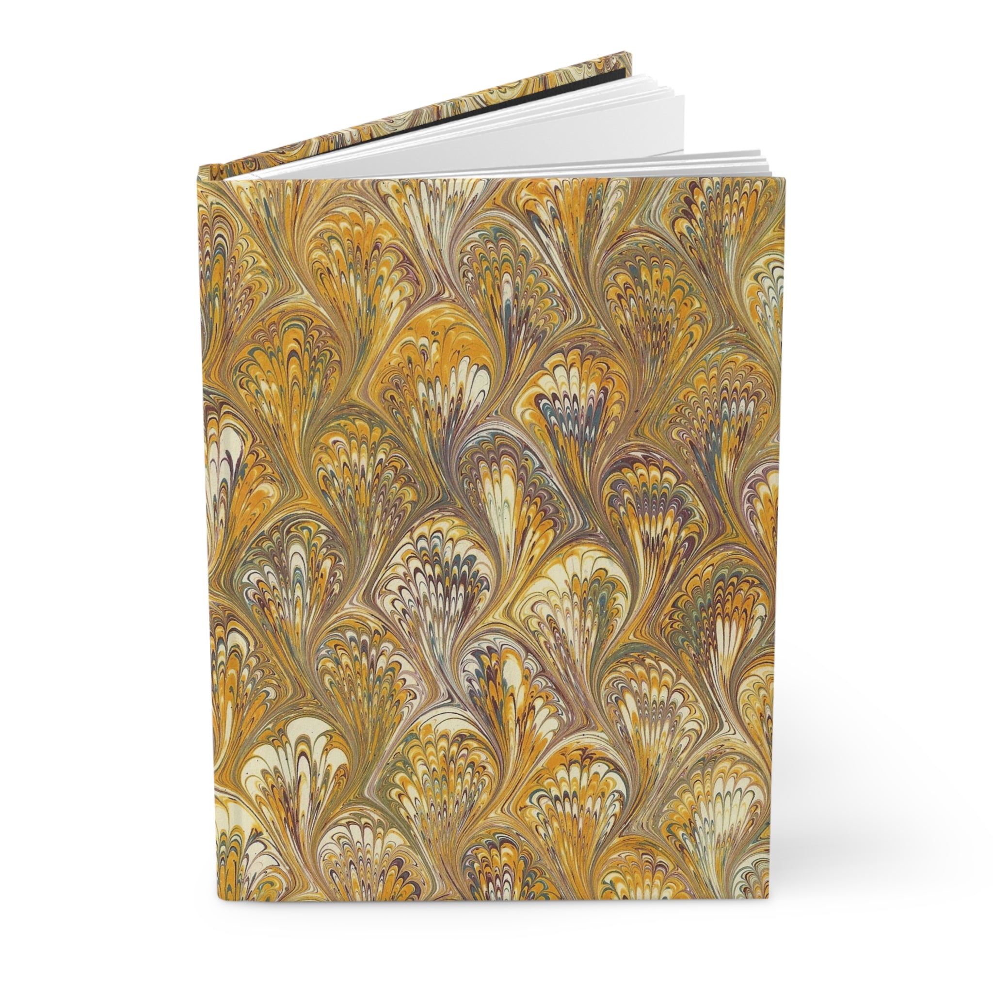 Golden Yellow Hand-Painted Italian Feather Marble Design on Hardcover Journal Matte