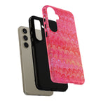 Pink and Gold Marbled Peacock Durable Phone Case - Olive Green and Brown - Matte or Glossy