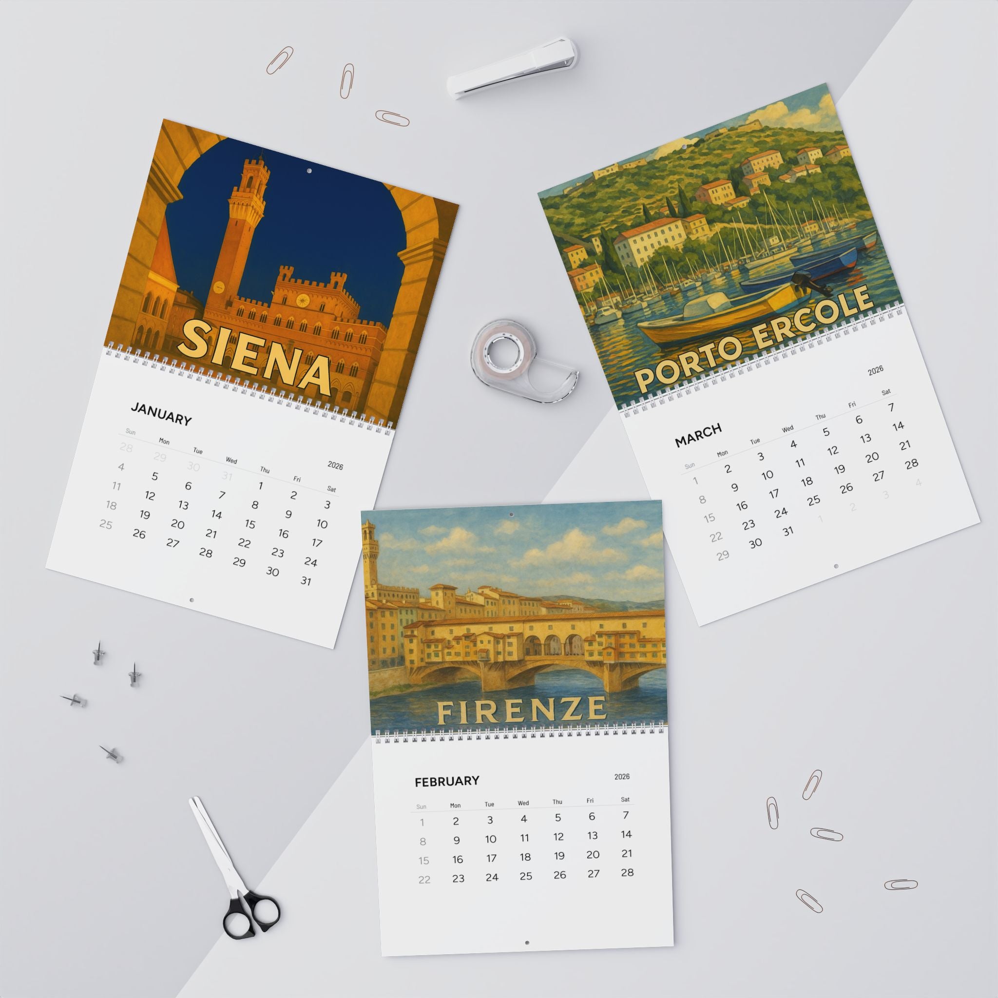 Italy 2026 Wall Calendar - Rome Napoli Siena Tuscany Florence Naples Dolomites Travel Destinations 11x8 5 Spiral Matte Calendar