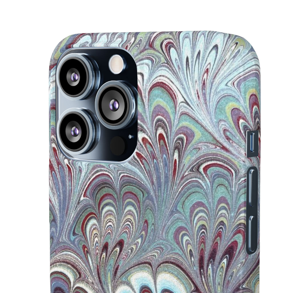 Marbled Feather Blue, White + Burgundy Swirl - Single Layer Slim Phone Case