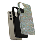 Blue and Green Feather Marbled Phone Case — Dual Layer - Tough Protective Phone Cover