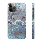 Marbled Feather Blue, White + Burgundy Swirl - Single Layer Slim Phone Case