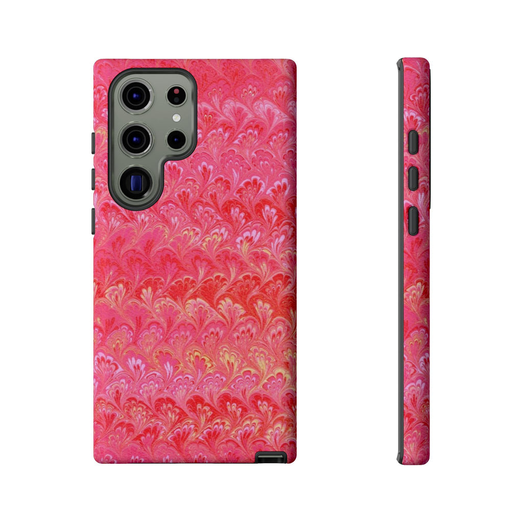 Pink and Gold Marbled Peacock Durable Phone Case - Olive Green and Brown - Matte or Glossy
