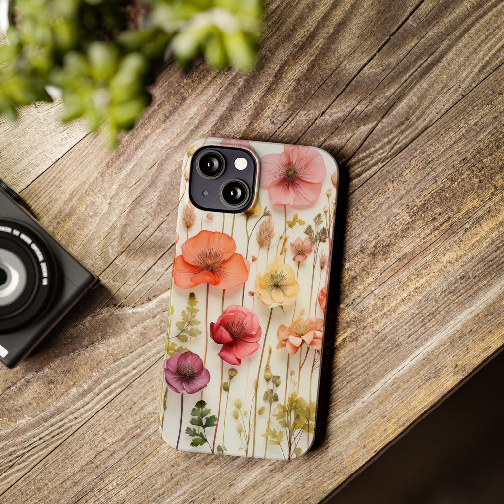 Slim Phone Case - Pink Floral Pressed Flowers iPhone 17 and Other Sizes - Glossy Finish
