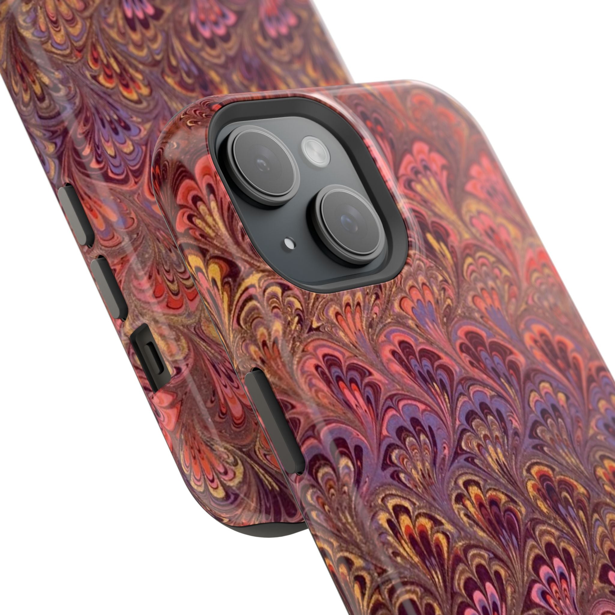 Mag Safe Marble iPhone Case - Red, Burgundy, Lavender & Gold Impact-Resistant