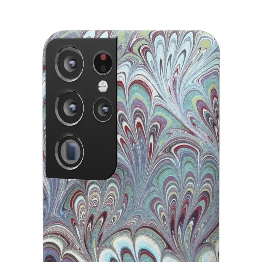 Marbled Feather Blue, White + Burgundy Swirl - Single Layer Slim Phone Case