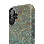 iPhone17 + All Models Phone Cases, Italian Peacock Feather Design, Stylish Impact-Resistant Shell, Protective Cover, Green Peacock Print