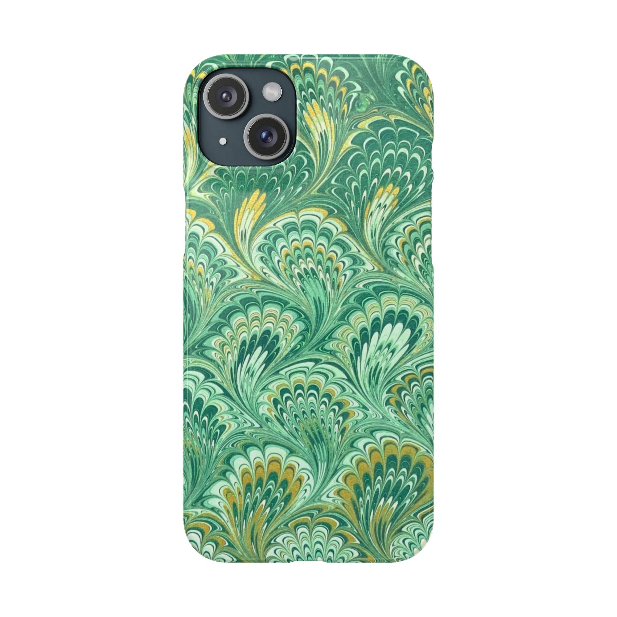 Marbled Feather Green Swirl - Single Layer Slim Phone Case