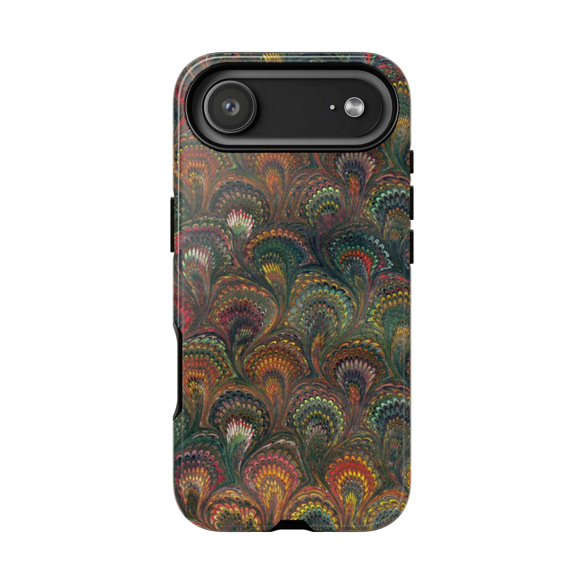 Multi-Color Greens + Reds Feather Vintage Italian Marble Design - Dual Layer Phone Cases