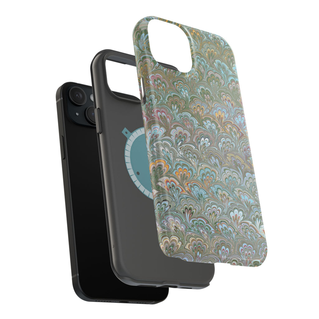 Green, Blue, + White Marbled Peacock - Dual Layer MAG SAFE Phone Case