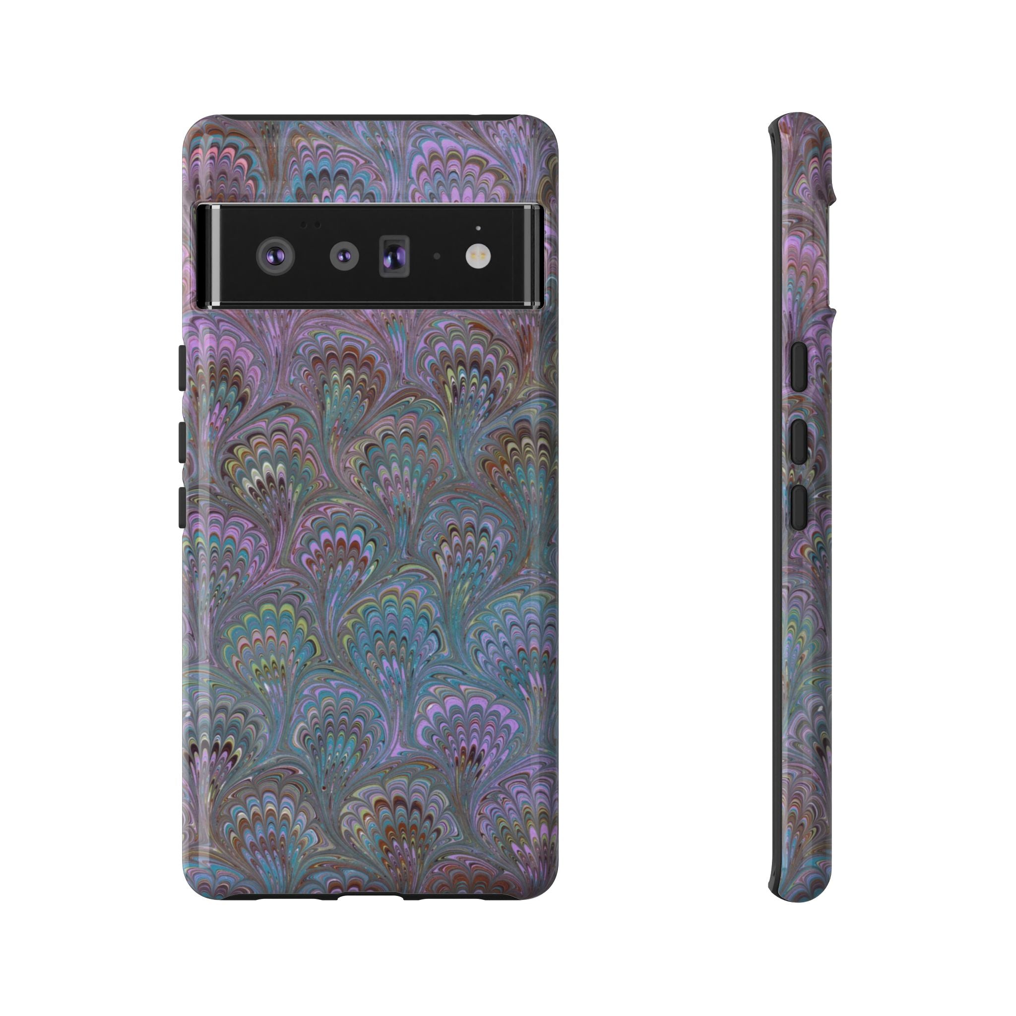 Lavender Marbled Peacock Durable Phone Case - Matte or Glossy