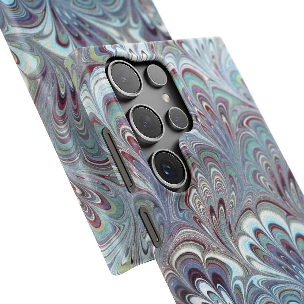 Marbled Feather Blue, White + Burgundy Swirl - Single Layer Slim Phone Case