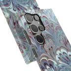 Marbled Feather Blue, White + Burgundy Swirl - Single Layer Slim Phone Case