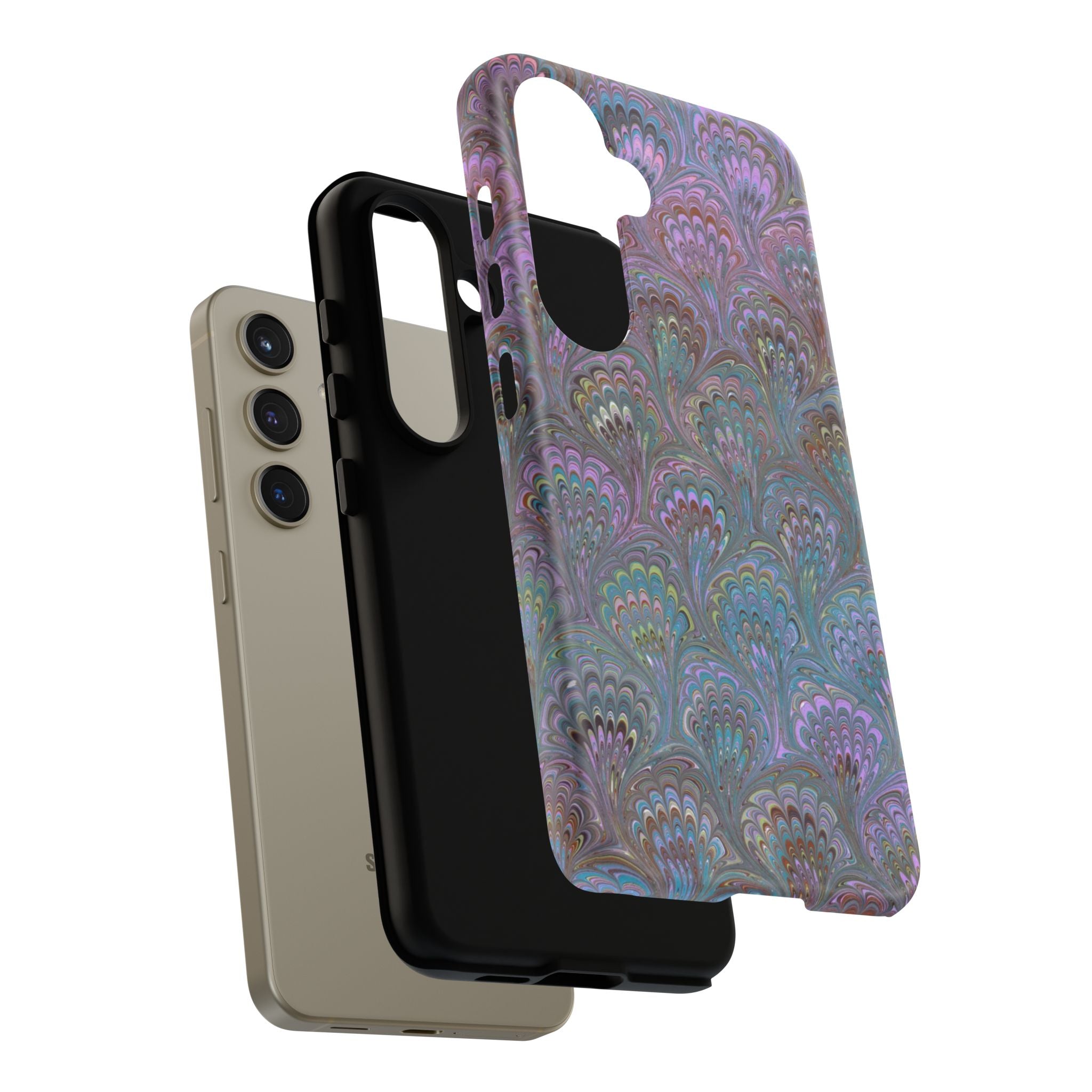 Lavender Marbled Peacock Durable Phone Case - Matte or Glossy