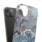 Marbled Feather Blue, White + Burgundy Swirl - Single Layer Slim Phone Case