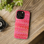 Pink and Gold Marbled Peacock Durable Phone Case - Olive Green and Brown - Matte or Glossy